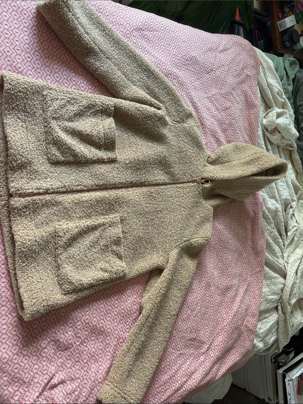 Sandro Cream Teddy Sherpa Hooded Jacket size 40
